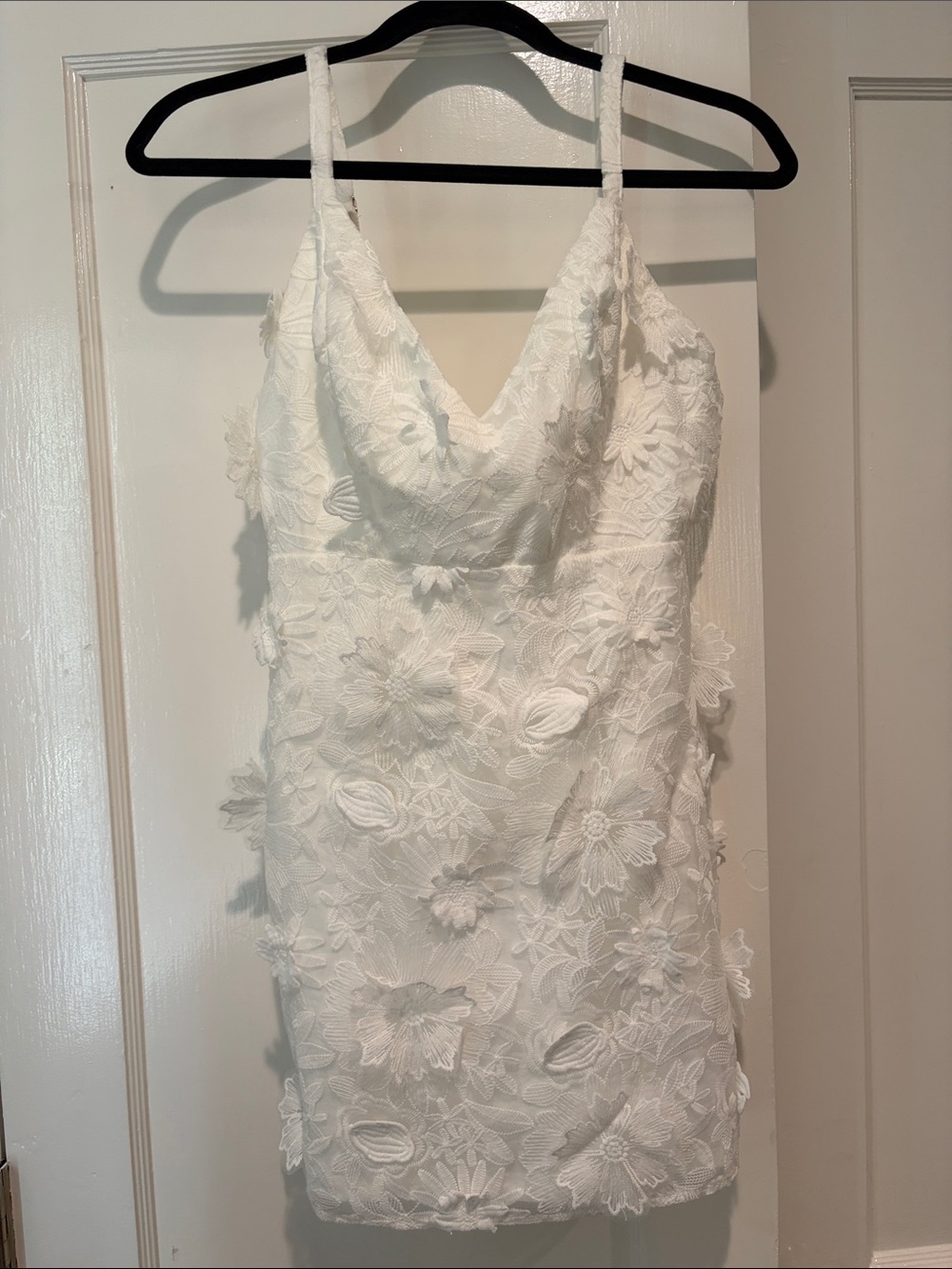 Lulu's White Floral Appliqué Mini Dress